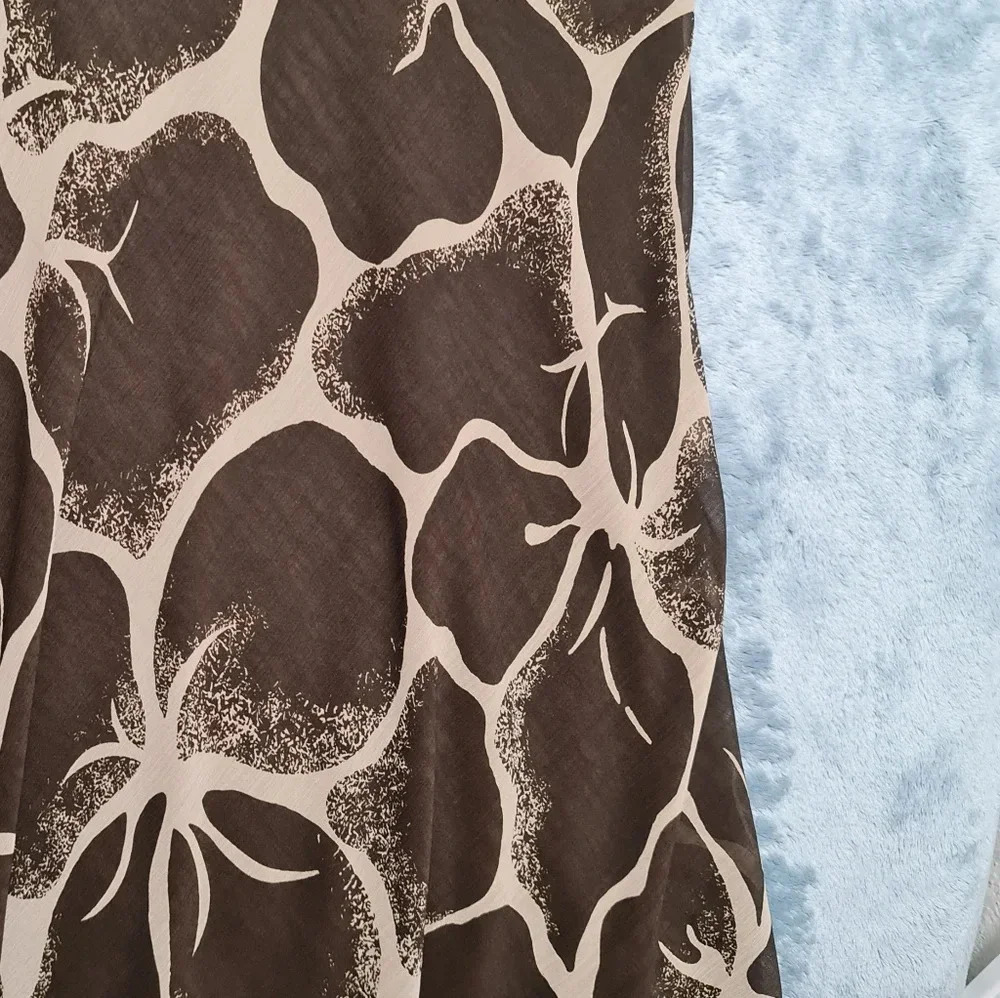 Dorby Dress Women's 10 Flower Print Embellishments Brown Cream Sleeveless - Picture 8 of 9